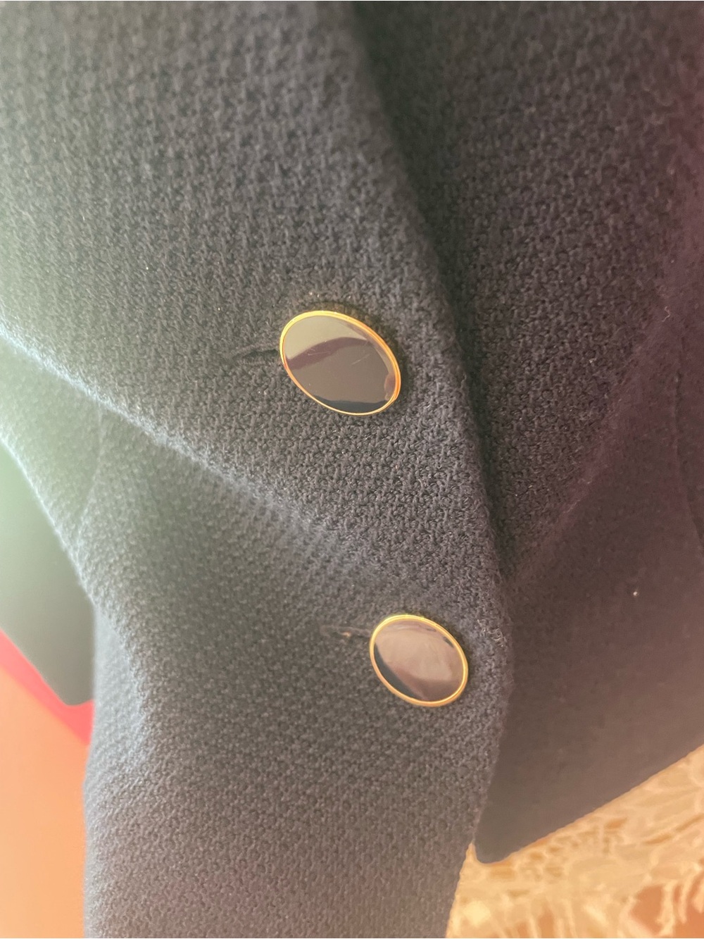 St. John Navy Textured Peplum Blazer with Gold-Tone Buttons - Picture 3 of 5